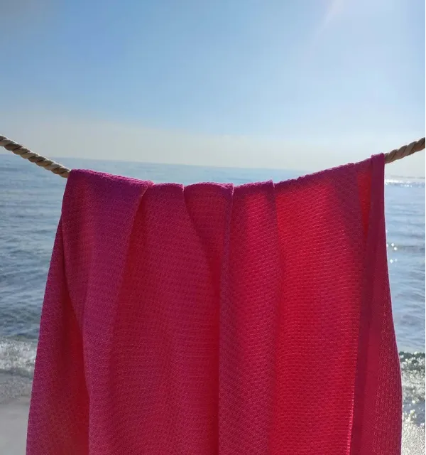 FOUTA nid d'abeille unie rose fushia Fouta Tunisia - 4