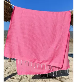 Serviette de plage unie rose tamatia Fouta Tunisia - 1