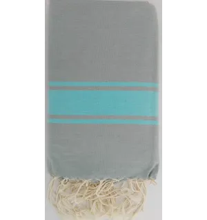 Fouta Plate vert sauge rayée turquoise 