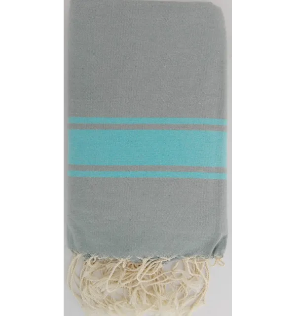 Fouta Plate vert sauge rayée turquoise 