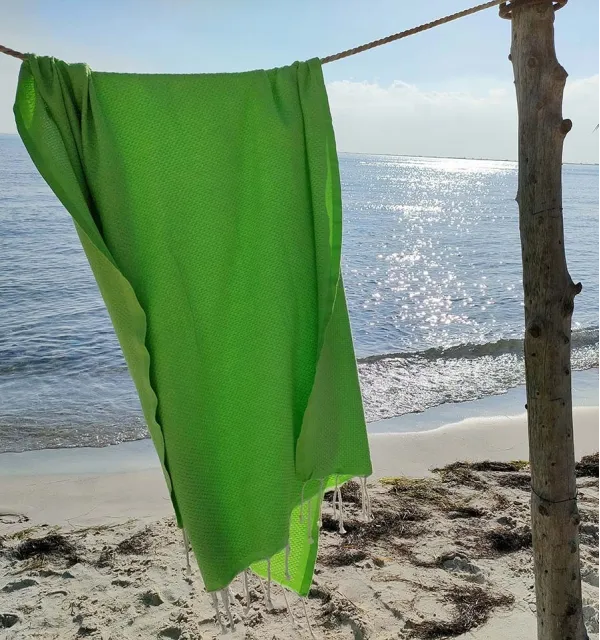 FOUTA nid d'abeille unie vert primaire Fouta Tunisia - 1