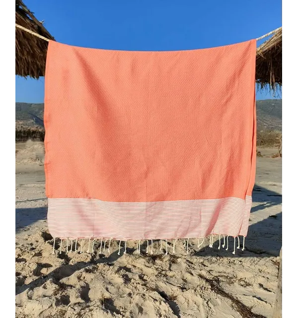 Fouta nid d'abeille corail Fouta Tunisia - 3