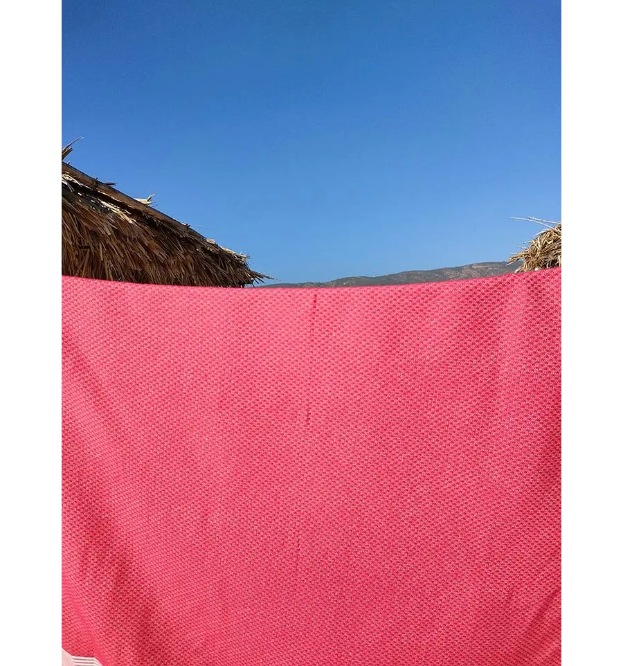 FOUTA NID D'ABEILLE fushia rayée blanc Fouta Tunisia - 4