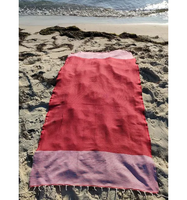 FOUTA NID D'ABEILLE Groseille rayée blanc Fouta Tunisia - 3