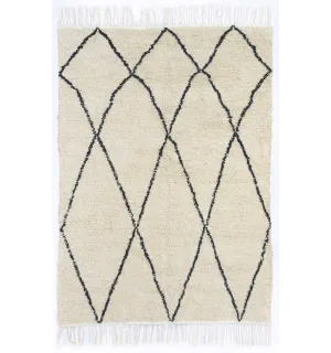 Tapis berbère en pure laine couleur beige avec motifs losange Fouta Tunisia - 1