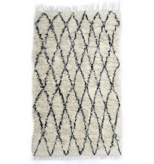 Tapis berbère 100 % pure laine de mouton en écru naturel Fouta Tunisia - 1