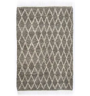 Tapis berbère en pure laine losanges sur fond écru Fouta Tunisia - 1
