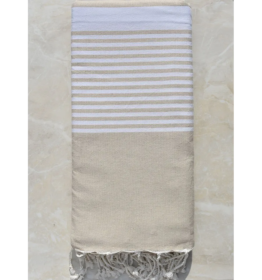 Jeté beige avec rayures Fouta Tunisia - 2