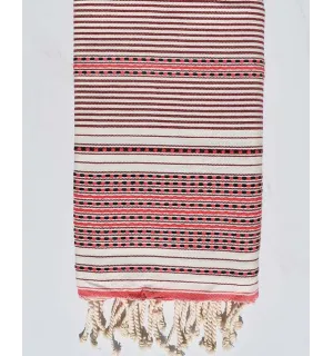 Fouta arabesque rayée rouge coraille Fouta Tunisia - 1