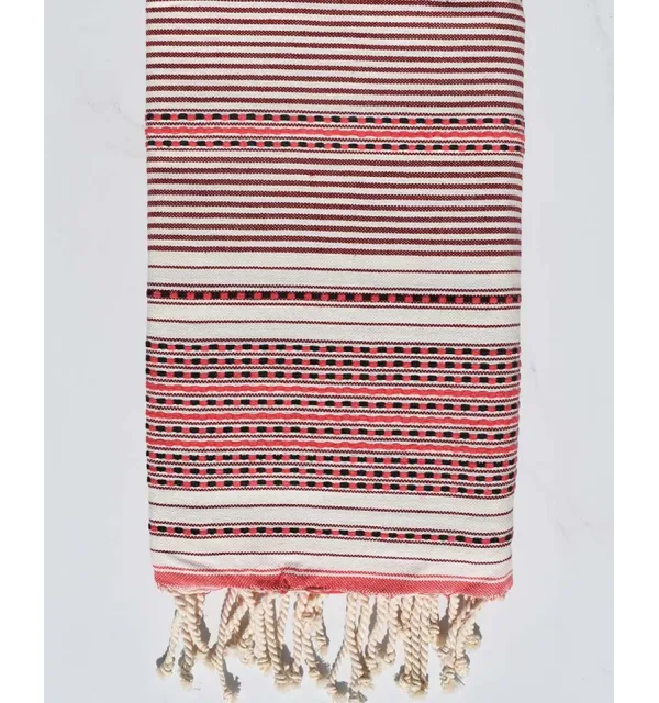 Fouta arabesque rayée rouge coraille Fouta Tunisia - 1