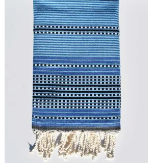Fouta arabesque bleu rayée noir Fouta Tunisia - 1