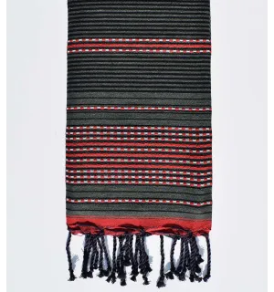 Fouta arabesque vert militaire, rouge et noire Fouta Tunisia - 1