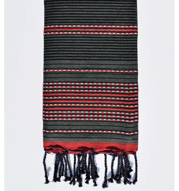 Fouta arabesque vert militaire, rouge et noire Fouta Tunisia - 1