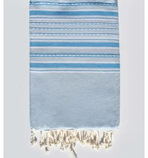 Fouta arabesque bleu clair rayée bleu Fouta Tunisia - 1