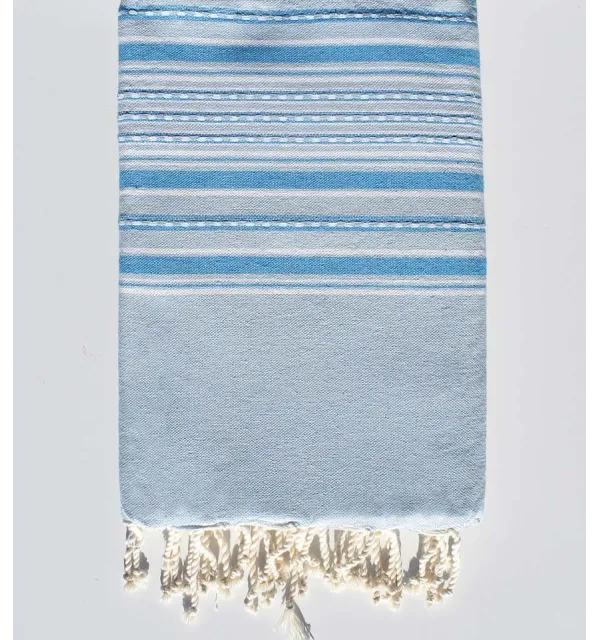 Fouta arabesque bleu clair rayée bleu Fouta Tunisia - 1