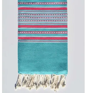 Fouta arabesque bleu sarcelle et rose Fouta Tunisia - 1