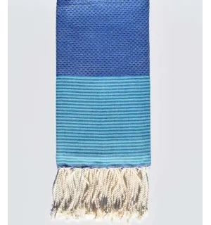 Fouta nid d'abeille bleu céruléum Fouta Tunisia - 1