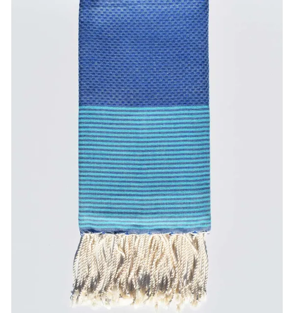 Fouta nid d'abeille bleu céruléum Fouta Tunisia - 1