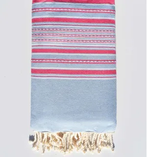 Jeté arabesque bleu ciel et rose foncé Fouta Tunisia - 1
