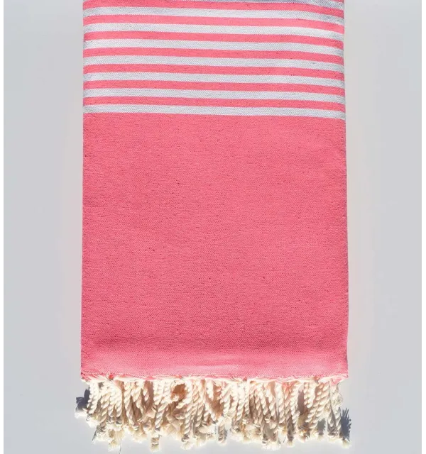 Jeté rose fluo rayée blanc Fouta Tunisia - 2
