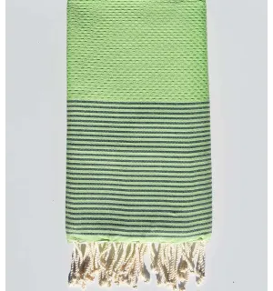 Fouta nid d'abeille vert clair avec rayures foncé Fouta Tunisia - 1