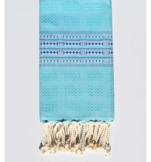 Fouta thalasso bleu clair avec motifs bleu Fouta Tunisia - 1 2