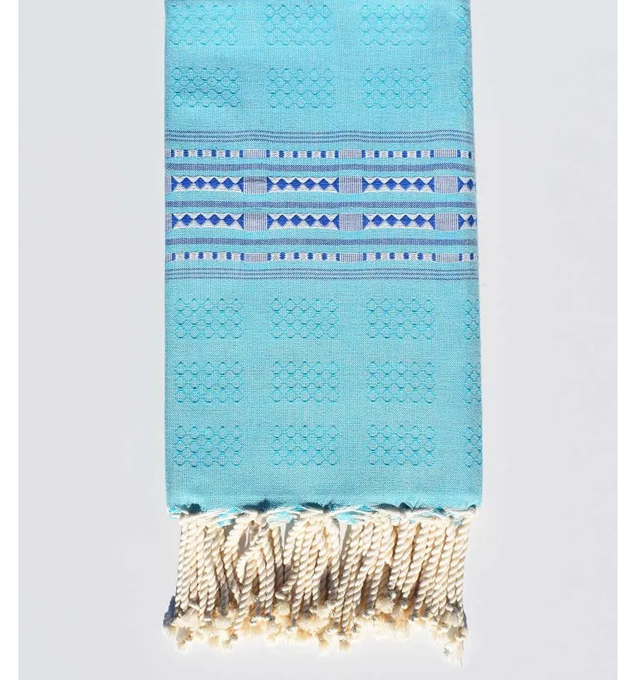 Fouta thalasso bleu clair avec motifs bleu Fouta Tunisia - 2