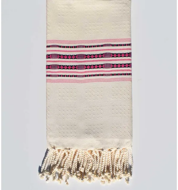 Fouta thalasso blanc crème et rose Fouta Tunisia - 1
