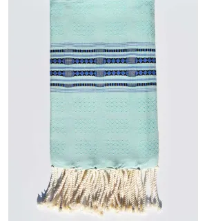Fouta thalasso vert d'eau avec motifs bleu Fouta Tunisia - 1 2
