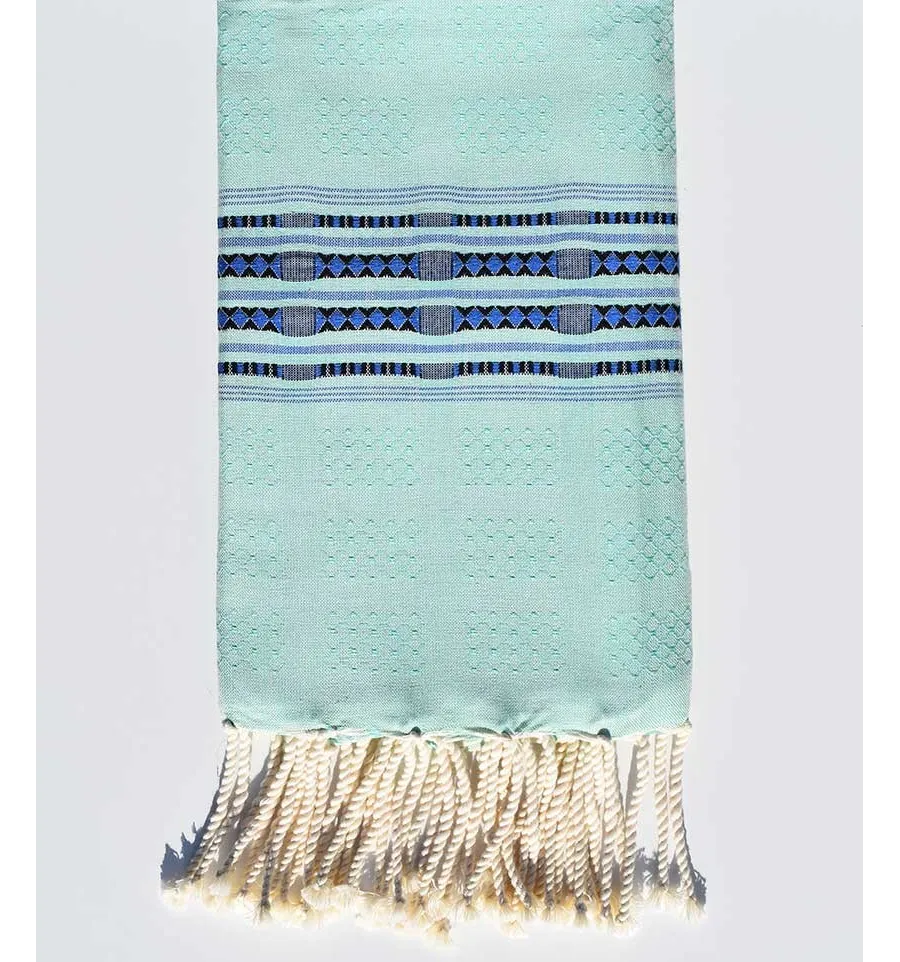 Fouta thalasso vert d'eau avec motifs bleu Fouta Tunisia - 2