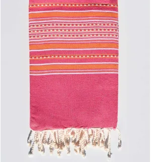 Fouta arabesque rose avec rayures orange Fouta Tunisia - 1