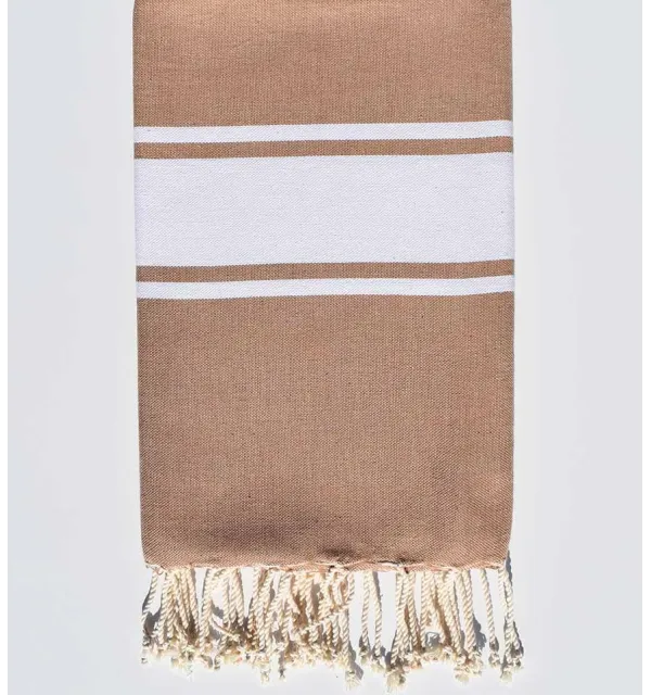 fouta plate noisette bande blanche - 1