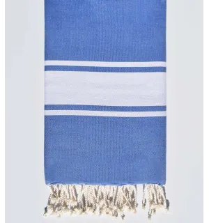 Fouta Plate bleu jean bande blanche Fouta Tunisia - 1
