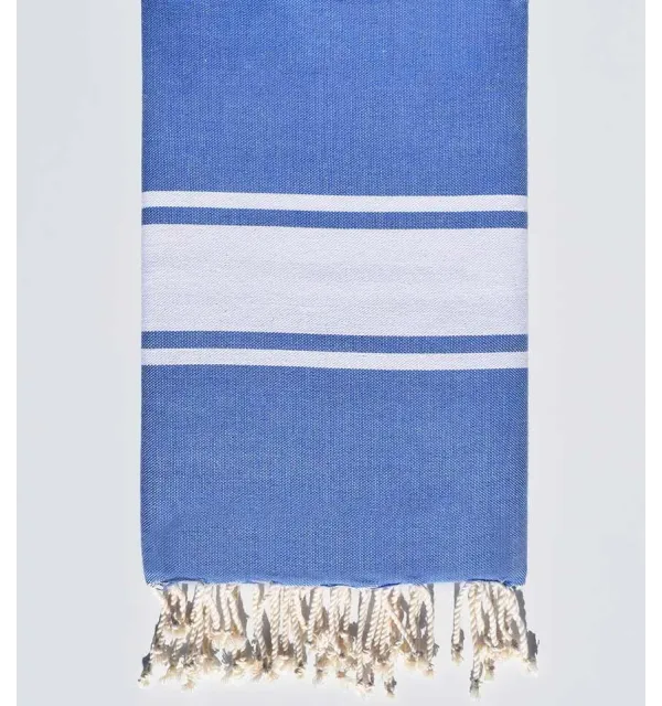 Fouta Plate bleu jean bande blanche Fouta Tunisia - 1