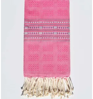 Fouta thalasso rose avec motifs violine Fouta Tunisia - 1