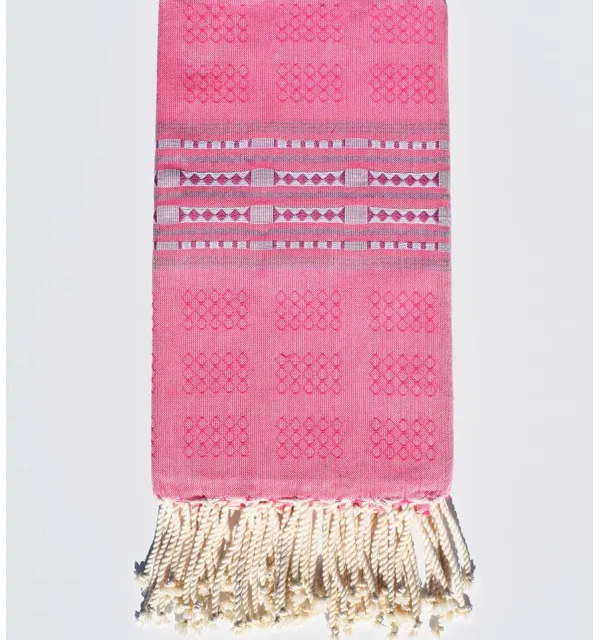 Fouta thalasso rose avec motifs violine Fouta Tunisia - 1