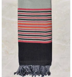 Jeté vert clair avec rayures rose, noir et orange Fouta Tunisia - 2