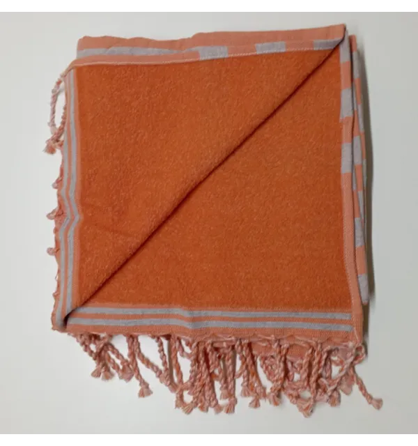 Fouta orange et gris doublée éponge Fouta Tunisia - 4