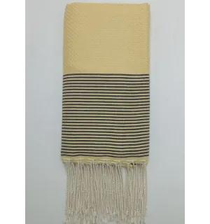 Fouta nid d'abeille jaune pâle rayée anthracite Fouta Tunisia - 1