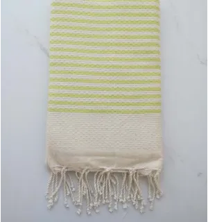 FOUTA nid d'abeille vert clair rayée 1 cm Fouta Tunisia - 1