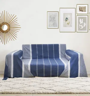 Jeté bleu turquin avec rayures Fouta Tunisia - 1