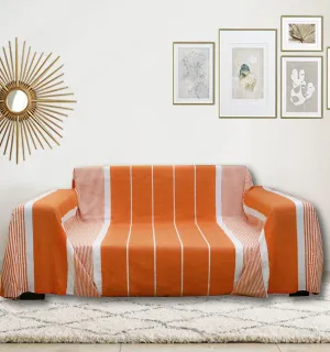 Jeté orange rayée blanc Fouta Tunisia - 1