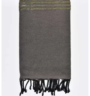 Jeté taupe avec lurex doré Fouta Tunisia - 1