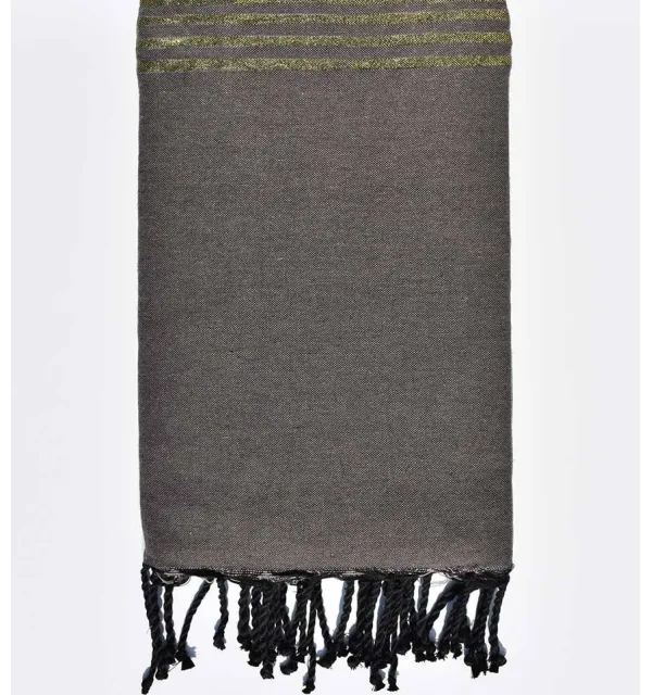 Jeté taupe avec lurex doré Fouta Tunisia - 1