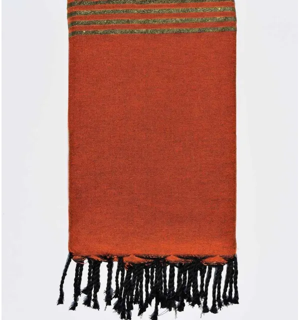 Jeté orange avec lurex doré Fouta Tunisia - 1