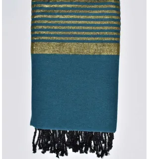 Jeté bleu paon avec lurex doré Fouta Tunisia - 1