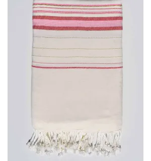 Jeté fadhila blanc et rose avec lurex Fouta Tunisia - 1