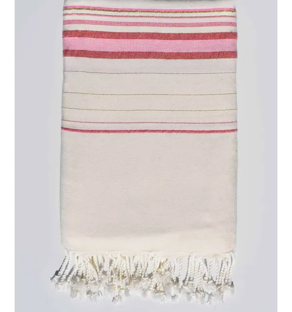 Jeté fadhila blanc et rose avec lurex Fouta Tunisia - 1