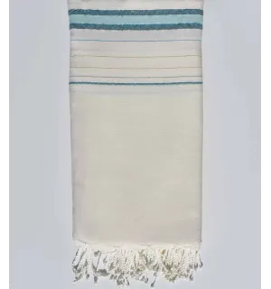Jeté de canapé fadhila blanc crème, bleu azur et vert eau avec lurex Fouta Tunisia - 1