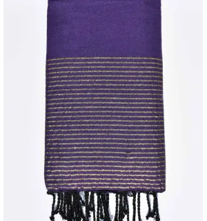 Jeté violet au fil lurex doré Fouta Tunisia - 1